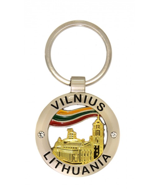 Apvalus metalinis raktų pakabukas su Vilniaus Katedra